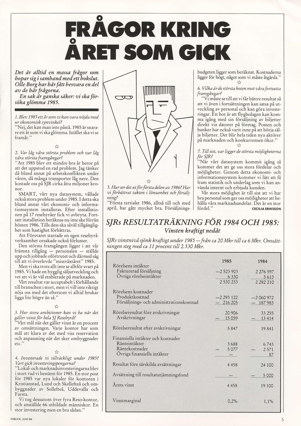 stillet ska vi se framit.".! 2. Var l,ig vdra strjrsta problem och aar l,ig o dr a s t d r s t a fr am gdn gar? "Att 1985 blev ett mindre bra ir beror pi att det uppstod en rad problem.