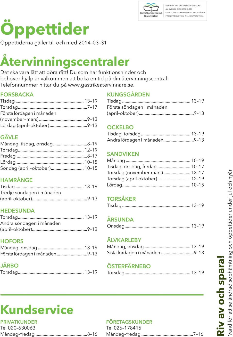 ..7 17 Första lördagen i månaden (november mars)...9 13 Lördag (april oktober)...9 13 Gävle Måndag, tisdag, onsdag...8 19 Torsdag... 12 19 Fredag...8 17 Lördag... 10 15 Söndag (april oktober).