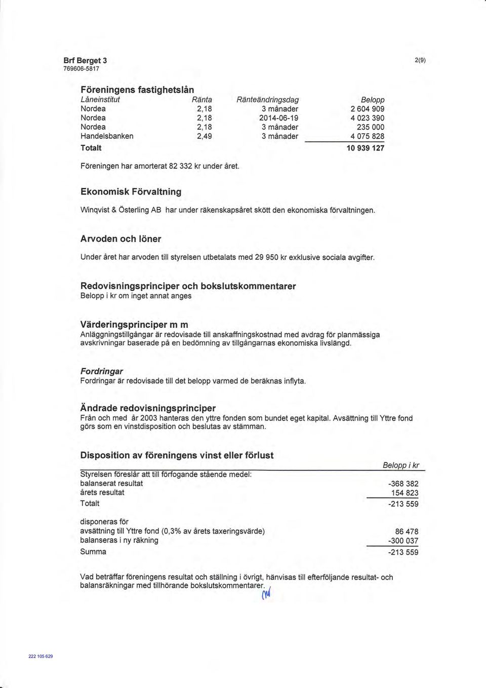 Arvoden och löner Under året har arvoden till styrelsen utbetalats med 29 950 kr exklusive sociala avgifter.