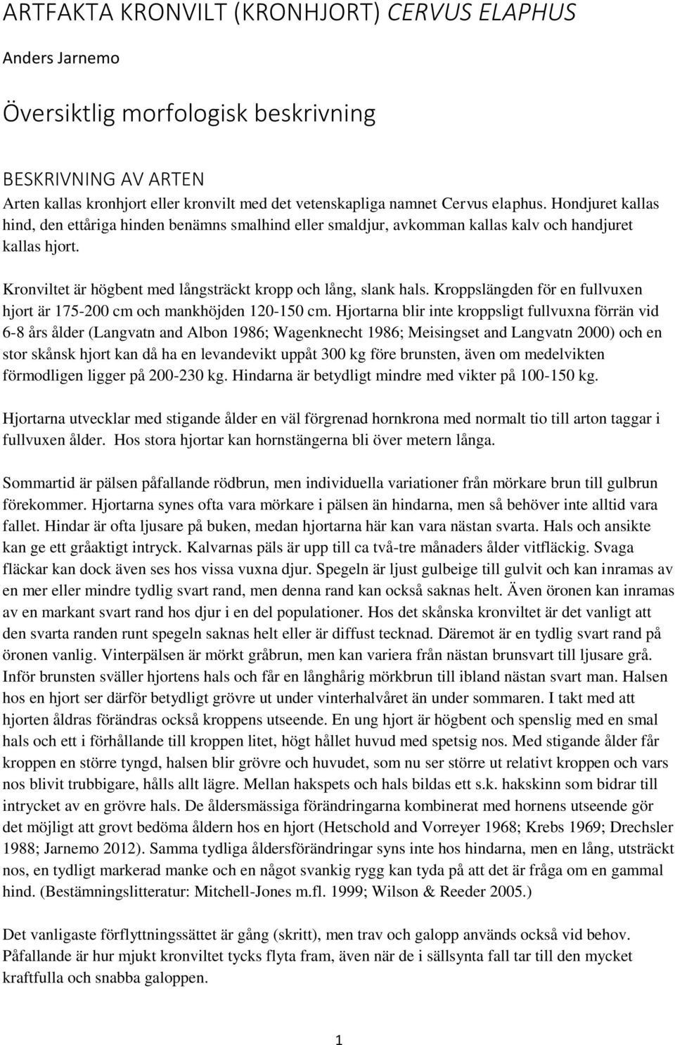 Kroppslängden för en fullvuxen hjort är 175-200 cm och mankhöjden 120-150 cm.
