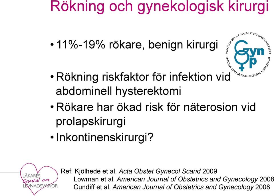 Inkontinenskirurgi? Ref: Kjölhede et al. Acta Obstet Gynecol Scand 2009 Lowman et al.