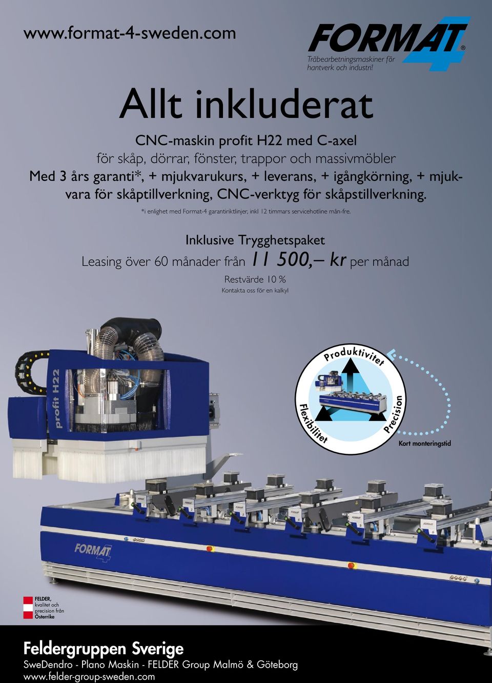 skåptillverkning, CNC-verktyg för skåpstillverkning. *i enlighet med Format-4 garantiriktlinjer, inkl 12 timmars servicehotline mån-fre.