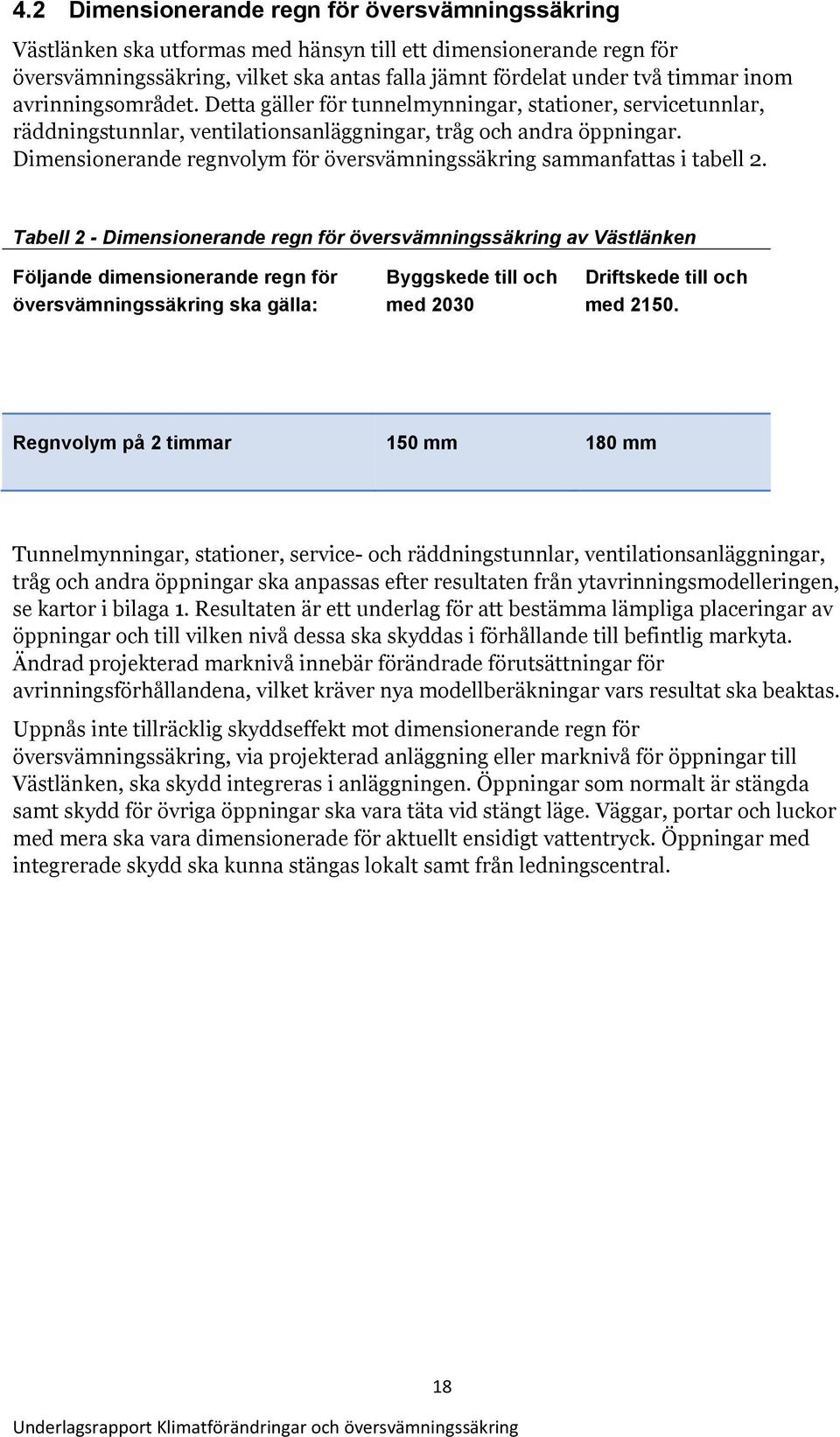 Dimensionerande regnvolym för översvämningssäkring sammanfattas i tabell 2.