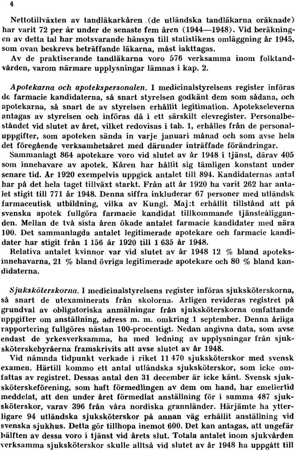 Av de praktiserande tandläkarna voro 576 verksamma inom folktandvården, varom närmare upplysningar lämnas i kap. 2. Apotekarna och apotekspersonalen.