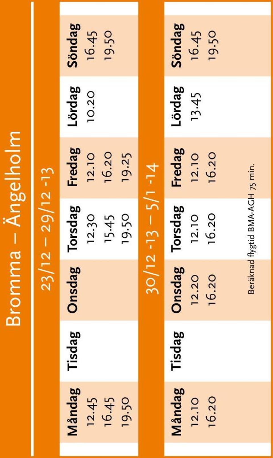 Torsdag 12.30 15.45 19.50 Tisdag Onsdag 12.20 19.