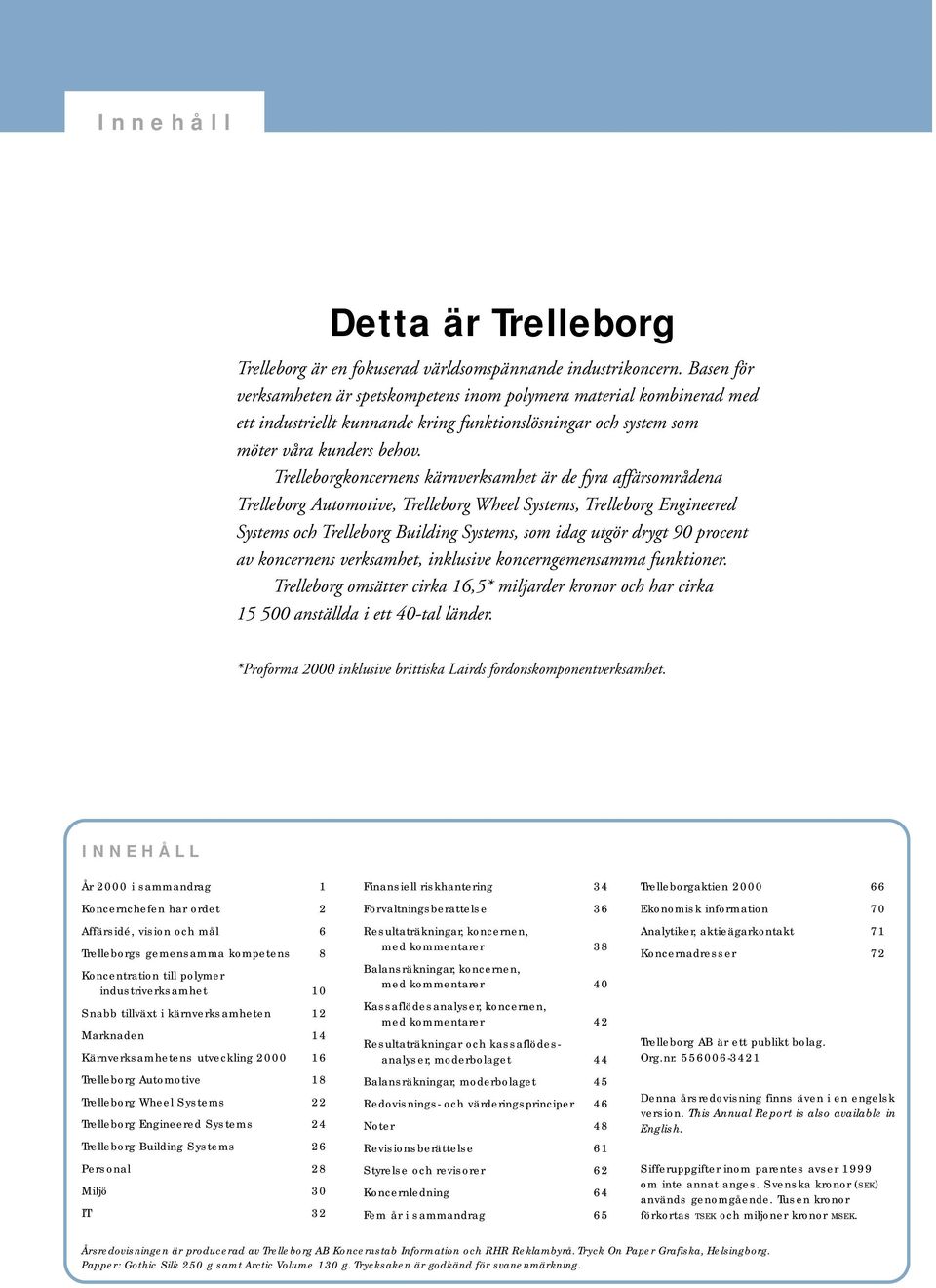 Trelleborgkoncernens kärnverksamhet är de fyra affärsområdena Trelleborg Automotive, Trelleborg Wheel Systems, Trelleborg Engineered Systems och Trelleborg Building Systems, som idag utgör drygt 90