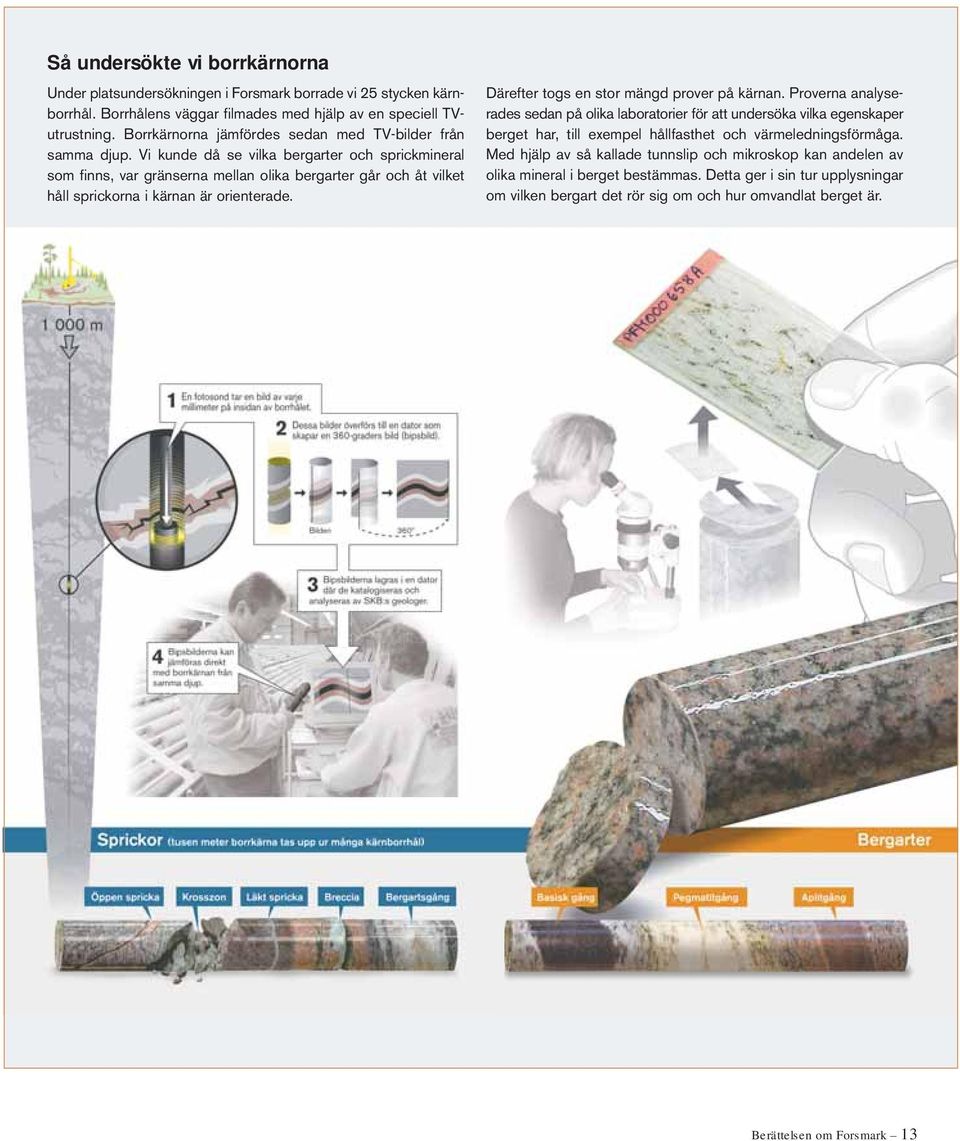 Vi kunde då se vilka bergarter och sprickmineral som finns, var gränserna mellan olika bergarter går och åt vilket håll sprickorna i kärnan är orienterade.