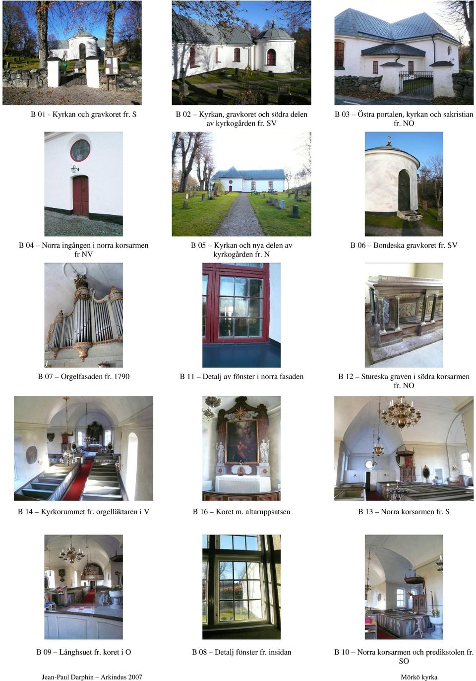 1790 B 11 Detalj av fönster i norra fasaden B 12 Stureska graven i södra korsarmen fr. NO B 14 Kyrkorummet fr. orgelläktaren i V B 16 Koret m.