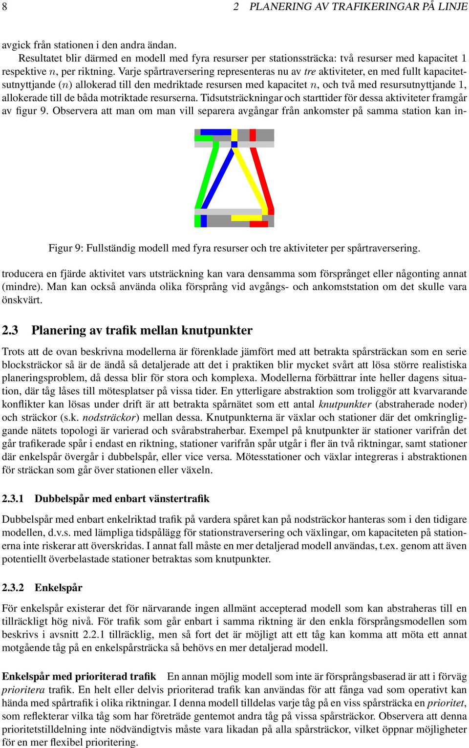 Varje spårtraversering representeras nu av tre aktiviteter, en med fullt kapacitetsutnyttjande (n) allokerad till den medriktade resursen med kapacitet n, och två med resursutnyttjande 1, allokerade