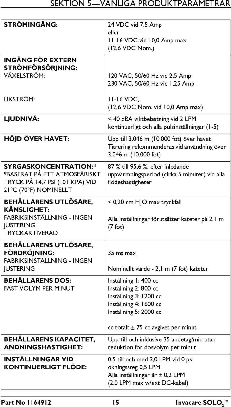 BEHÅLLARENS DOS: FAST VOLYM PER MINUT 24 VDC vid 7,5 Amp eller 11-16 VDC vid 10,0 Amp max (12,6 VDC Nom.) 120 VAC, 50/60 Hz vid 2,5 Amp 230 VAC, 50/60 Hz vid 1,25 Amp 11-16 VDC, (12,6 VDC Nom.