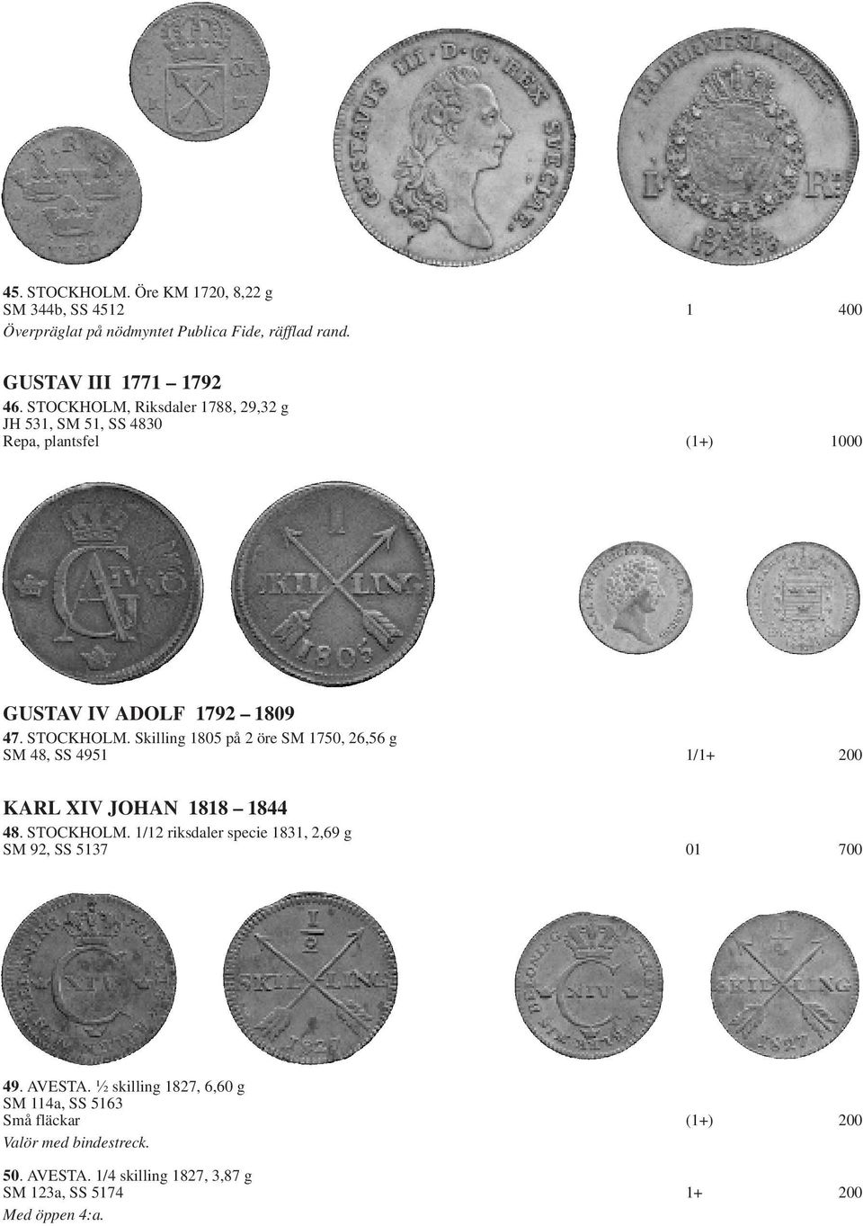 Skilling 1805 på 2 öre SM 1750, 26,56 g SM 48, SS 4951 1/1+ 200 KARL XIV JOHAN 1818 1844 48. STOCKHOLM.