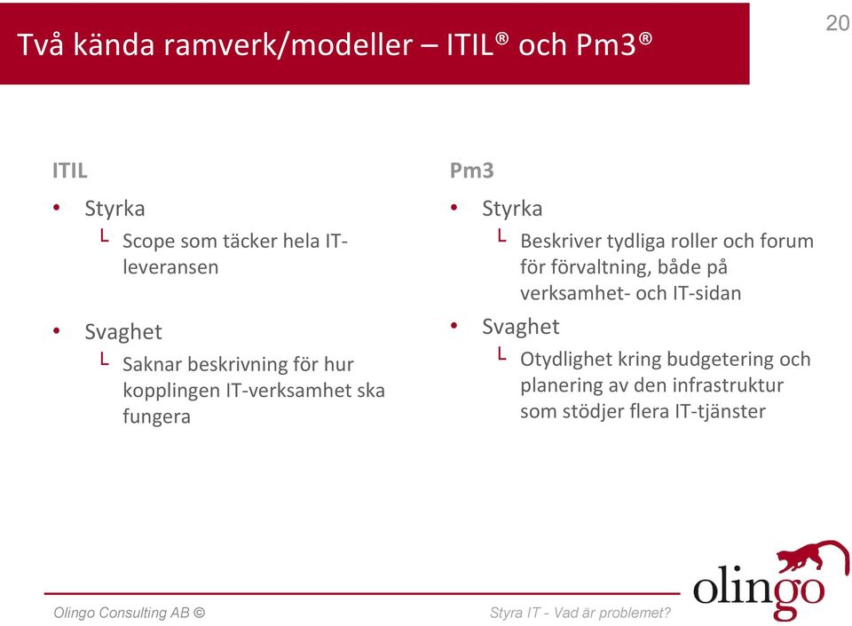 Beskriver tydliga roller och forum för förvaltning, både på verksamhet- och IT-sidan