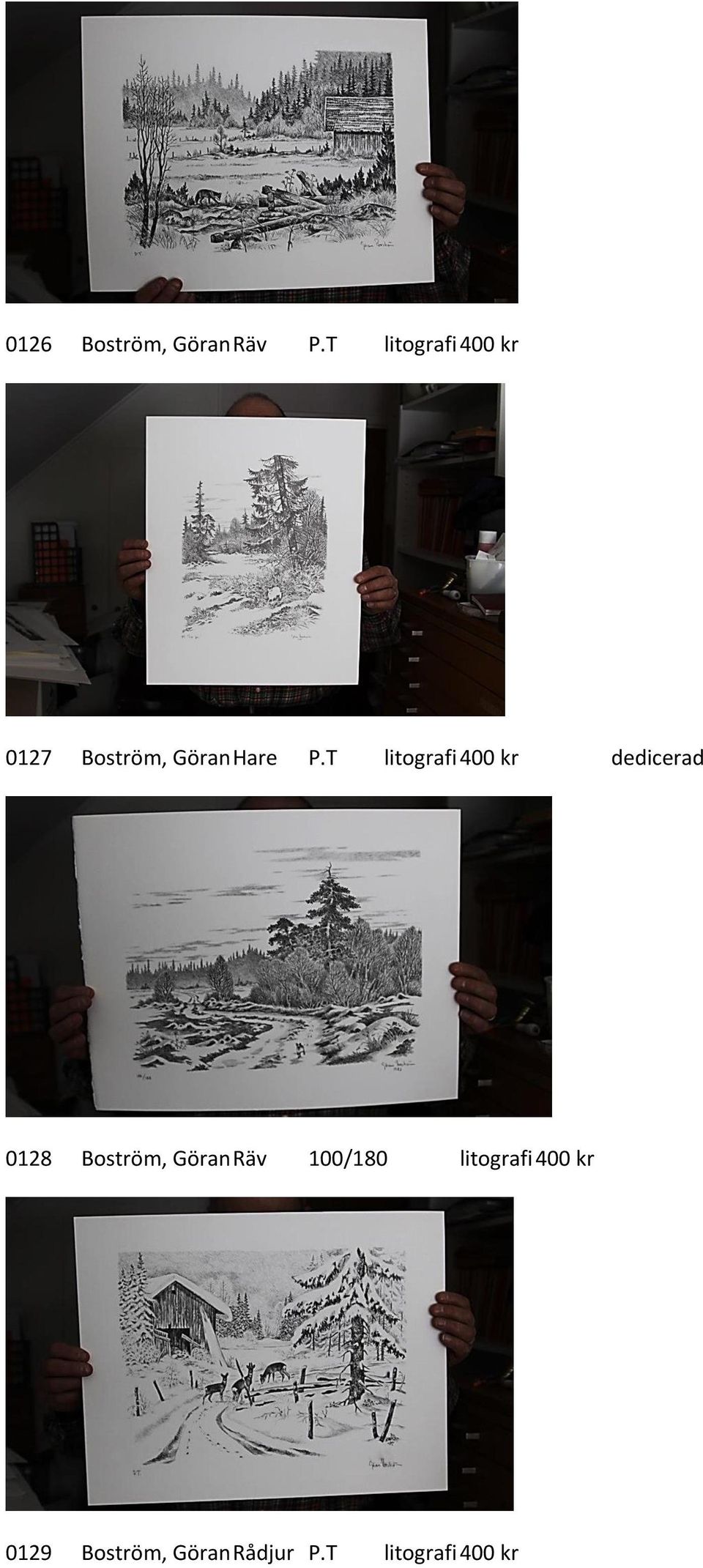 T litografi 400 kr dedicerad 0128 Boström, Göran