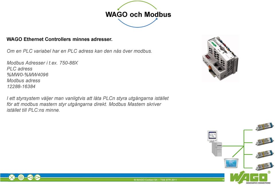 750-88X PLC adress %MW0-%MW4096 Modbus adress 12288-16384 I ett styrsystem väljer man vanligtvis att