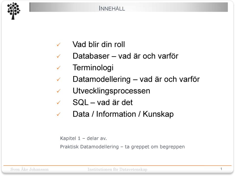 Utvecklingsprocessen SQL vad är det Data / Information /