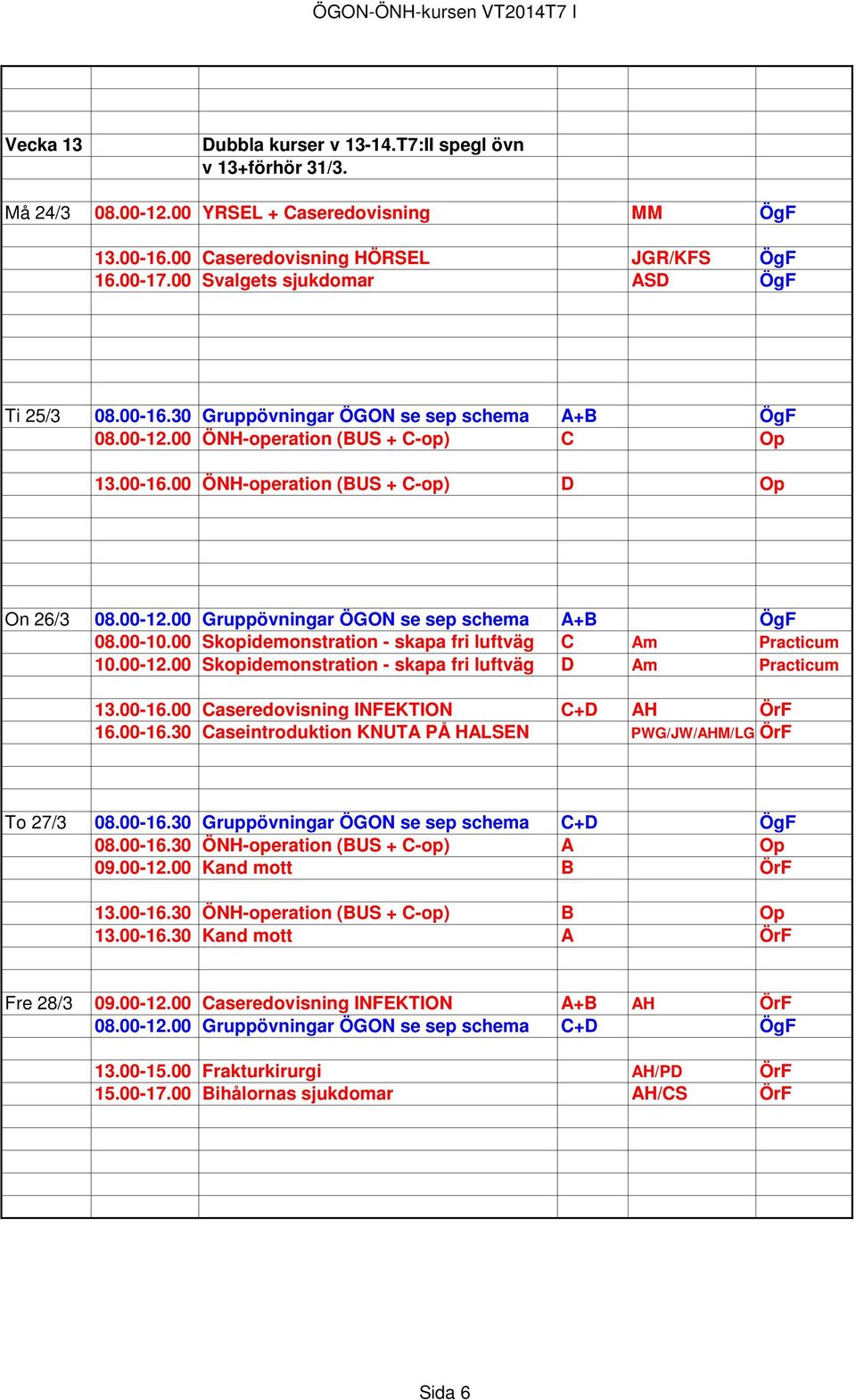 00-10.00 Skopidemonstration - skapa fri luftväg C Am Practicum 10.00-12.00 Skopidemonstration - skapa fri luftväg D Am Practicum 13.00-16.