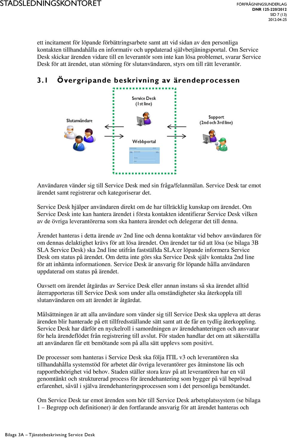 1 Övergripande beskrivning av ärendeprocessen Användaren vänder sig till Service Desk med sin fråga/felanmälan. Service Desk tar emot ärendet samt registrerar och kategoriserar det.