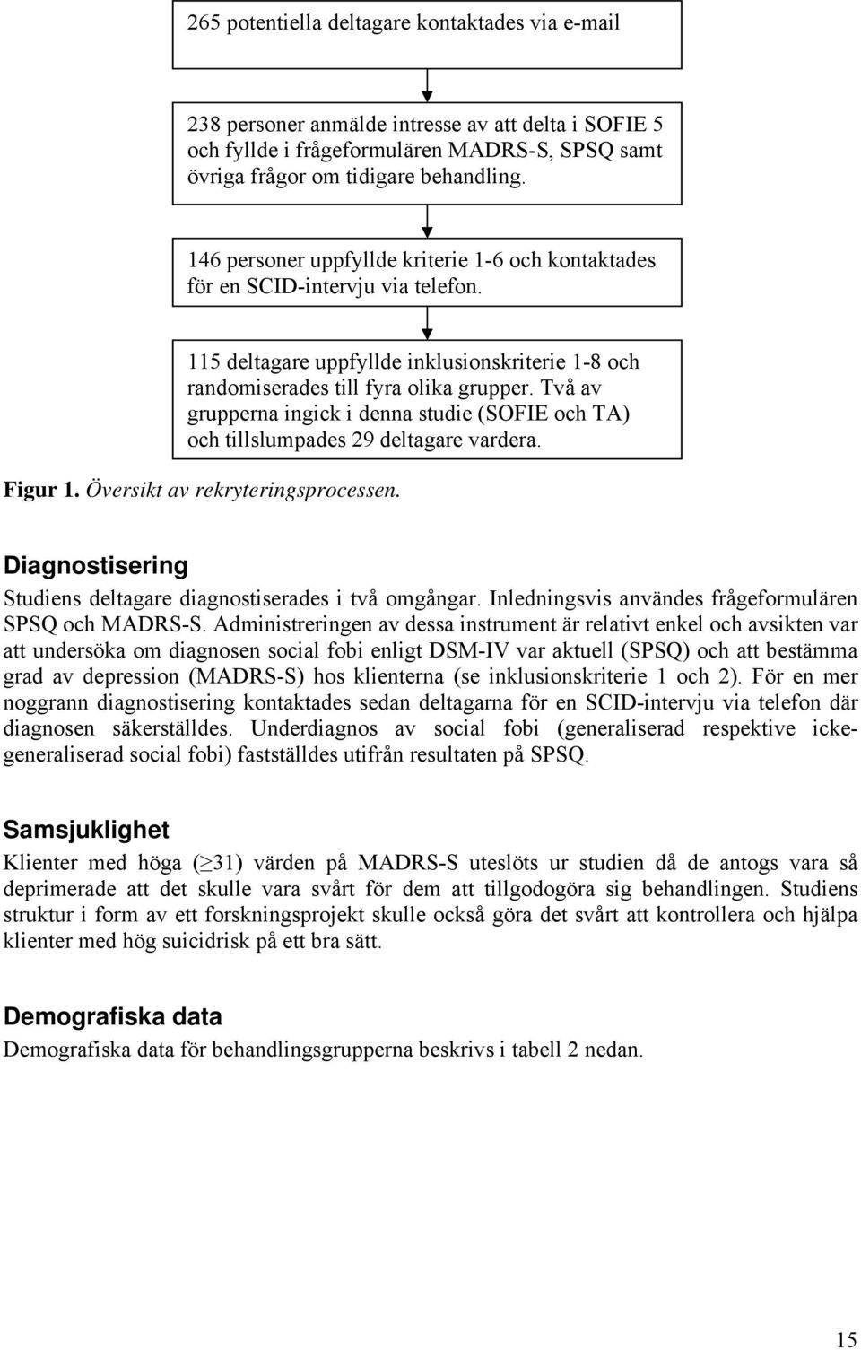 Två av grupperna ingick i denna studie (SOFIE och TA) och tillslumpades 29 deltagare vardera. Figur 1. Översikt av rekryteringsprocessen.