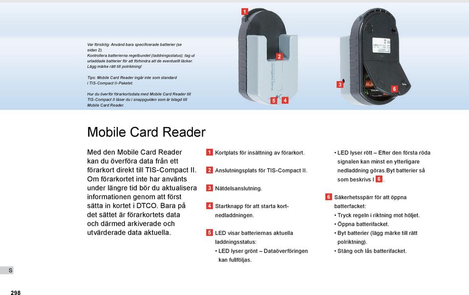 Hur du överför förarkortsdata med Mobile Card Reader till TI Compact II läser du i snappguiden som är bilagd till Mobile Card Reader.