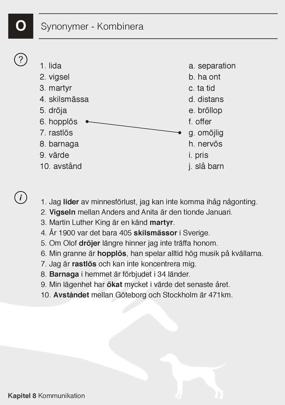 Martin Luther King är en känd martyr. 4. År 1900 var det bara 405 skilsmässor i Sverige. 5. Om Olof dröjer längre hinner jag inte träffa honom. 6.