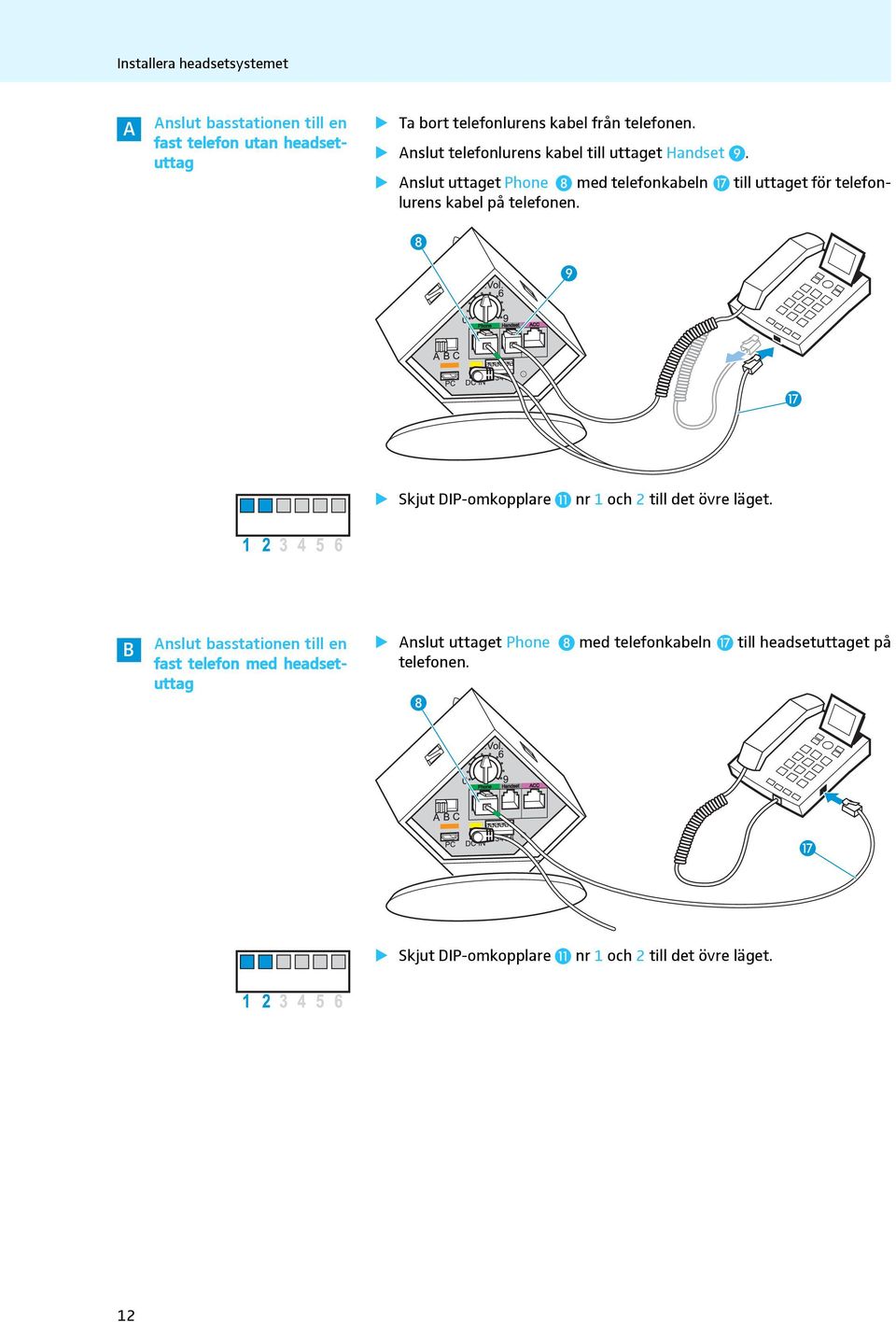 Anslut uttaget Phone med telefonkabeln till uttaget för telefonlurens kabel på telefonen.