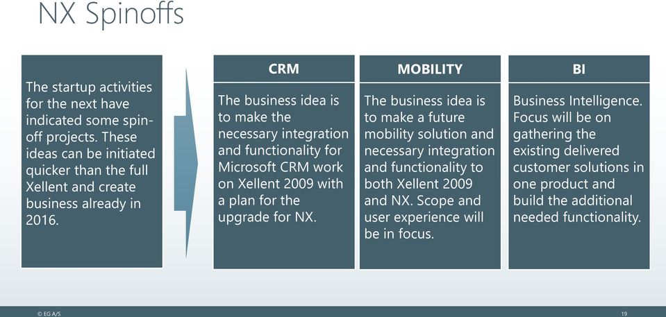CRM The business idea is to make the necessary integration and functionality for Microsoft CRM work on Xellent 2009 with a plan for the upgrade for NX.
