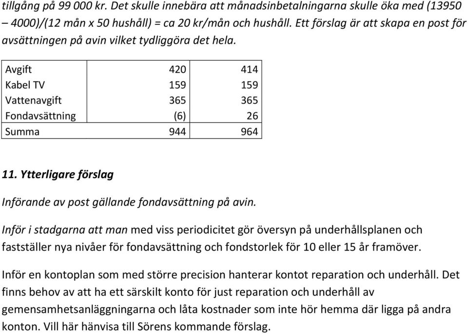 Ytterligare förslag Införande av post gällande fondavsättning på avin.