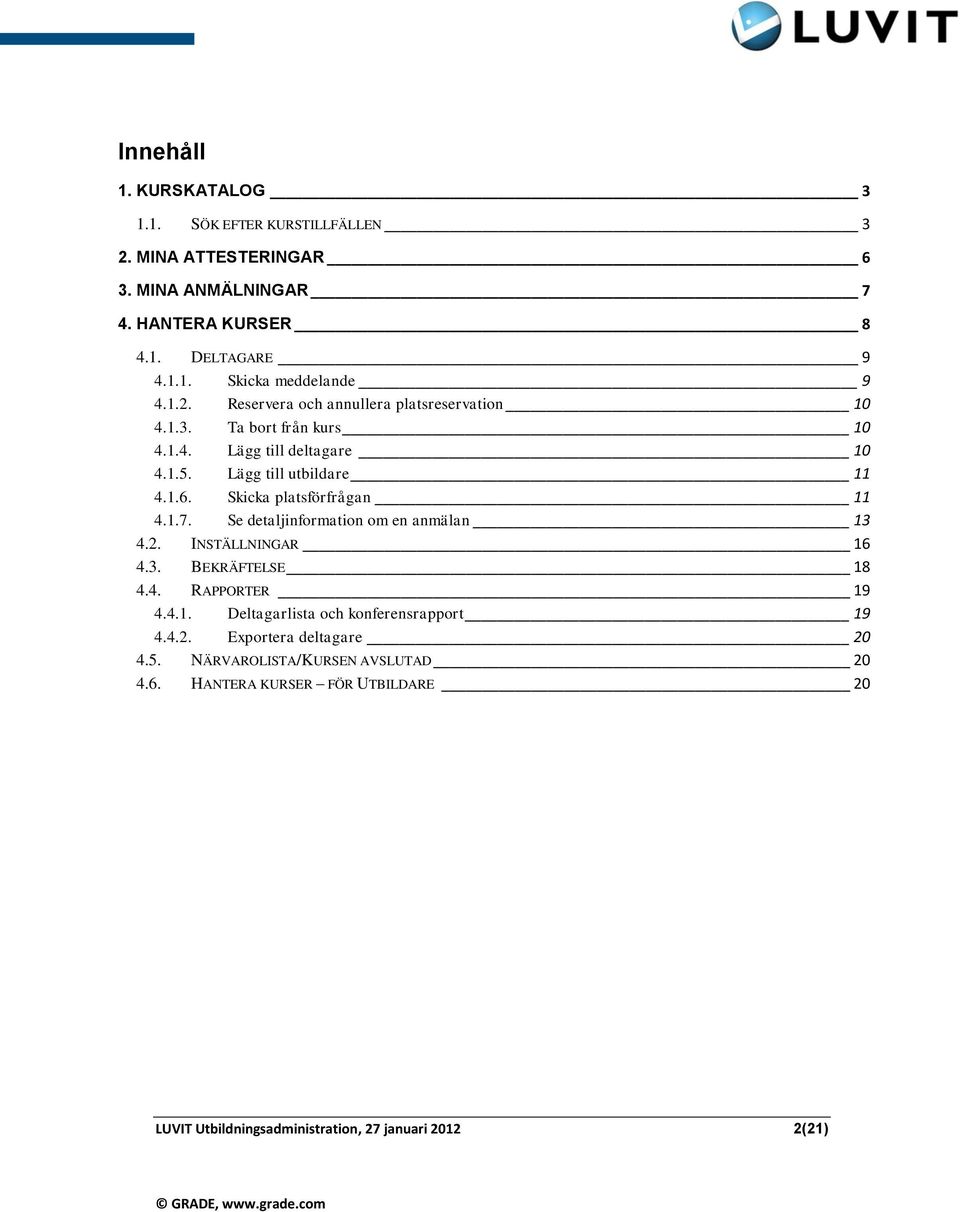 Skicka platsförfrågan 11 4.1.7. Se detaljinformation om en anmälan 13 4.2. INSTÄLLNINGAR 16 4.3. BEKRÄFTELSE 18 4.4. RAPPORTER 19 4.4.1. Deltagarlista och konferensrapport 19 4.