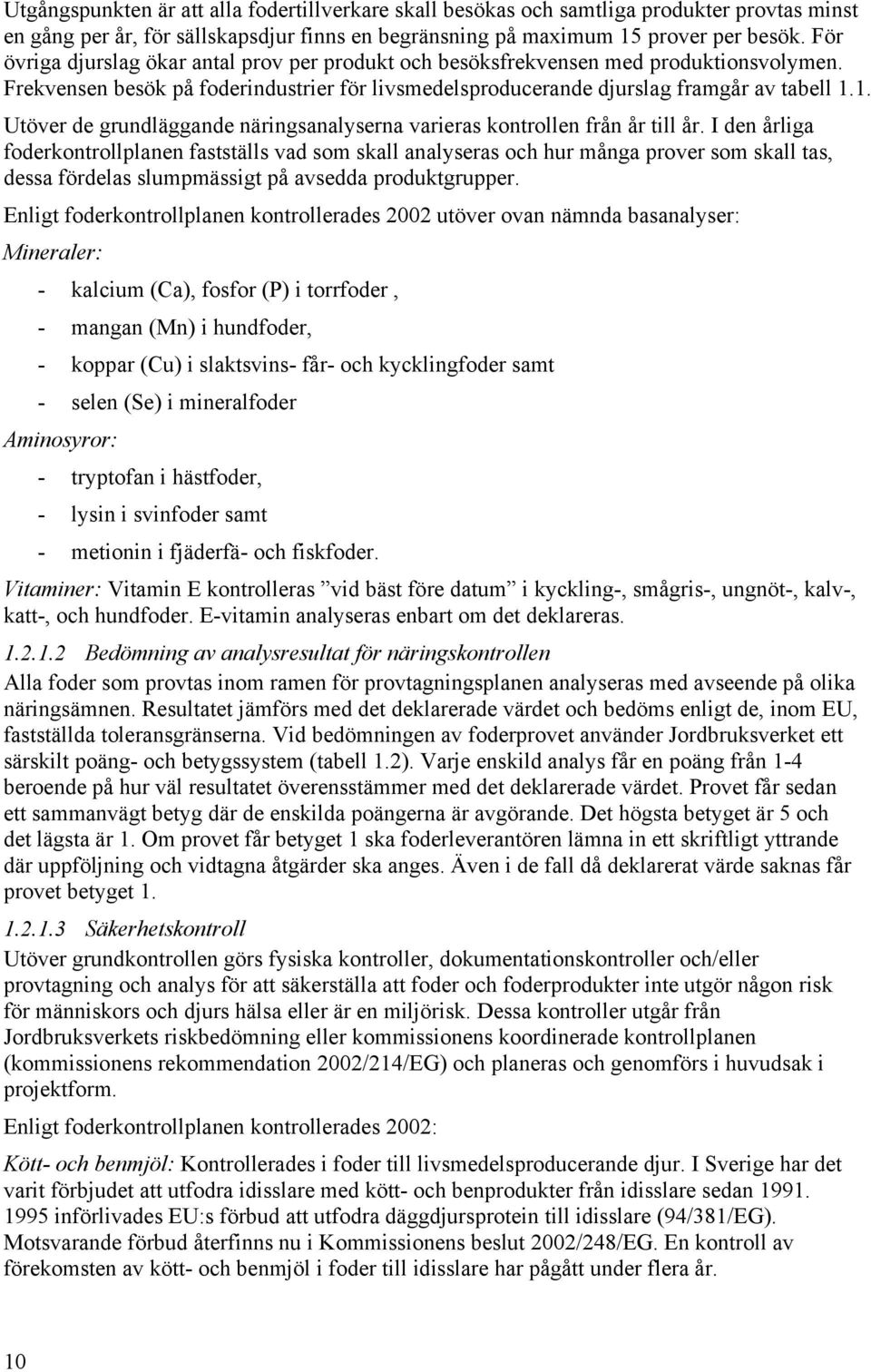 1. Utöver de grundläggande näringsanalyserna varieras kontrollen från år till år.