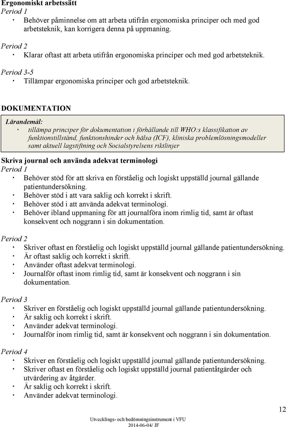 DOKUMENTATION Lärandemål: tillämpa principer för dokumentation i förhållande till WHO:s klassifikation av funktionstillstånd, funktionshinder och hälsa (ICF), kliniska problemlösningsmodeller samt