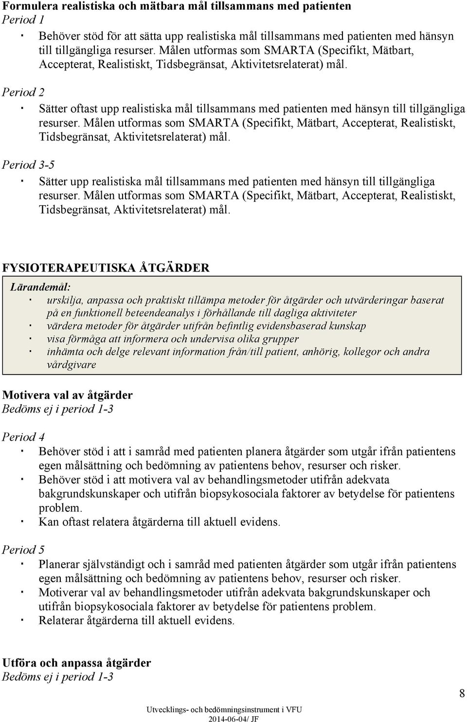 Sätter oftast upp realistiska mål tillsammans med patienten med hänsyn till tillgängliga resurser.  Sätter upp realistiska mål tillsammans med patienten med hänsyn till tillgängliga resurser.