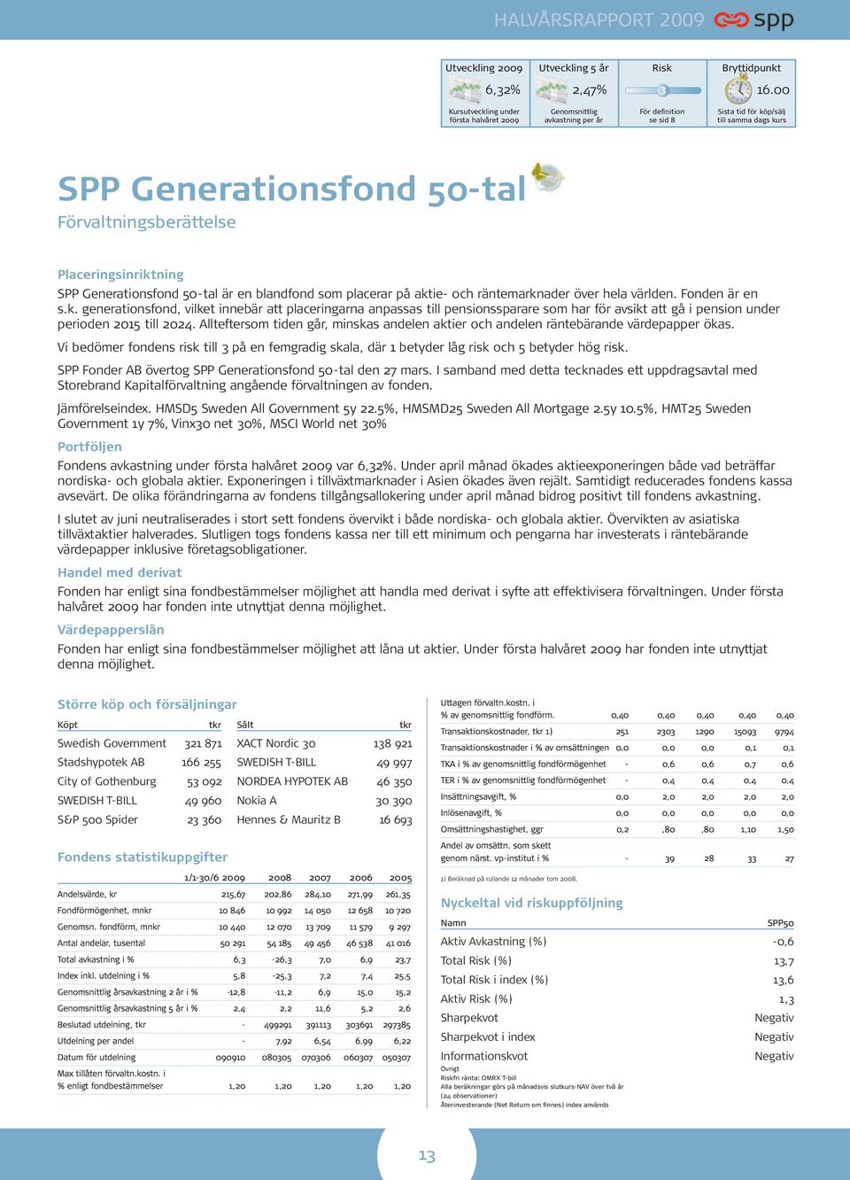Placeringsinriktning SPP Generationsfond 50-tal är en blandfond som placerar på aktie- och räntemarknader över hela världen. Fonden är en s.k. generationsfond, vilket innebär att placeringarna anpassas till pensionssparare som har för avsikt att gå i pension under perioden 2015 till 2024.