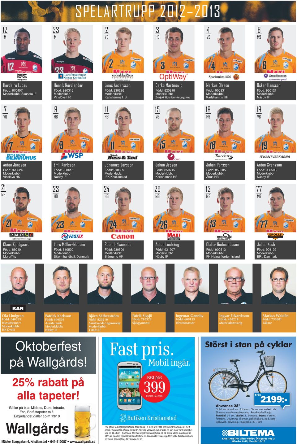 se Anton Jönsson Emil Karlsson Johannes Larsson Johan Jepson Johan Persson Anton Svensson Född: 920624 Vinslövs HK Född: 930615 Näsby IF Född: 910809 IFK Kristianstad Född: 850715 Karlshamns HF Född: