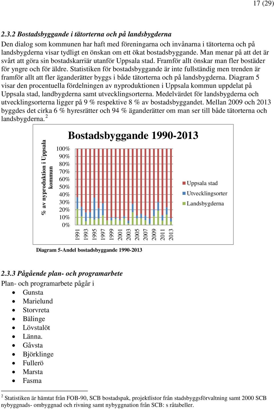 bostadsbyggande. Man menar på att det är svårt att göra sin bostadskarriär utanför Uppsala stad. Framför allt önskar man fler bostäder för yngre och för äldre.