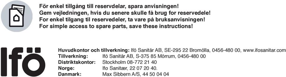 For simple access to spare parts, save these instructions!