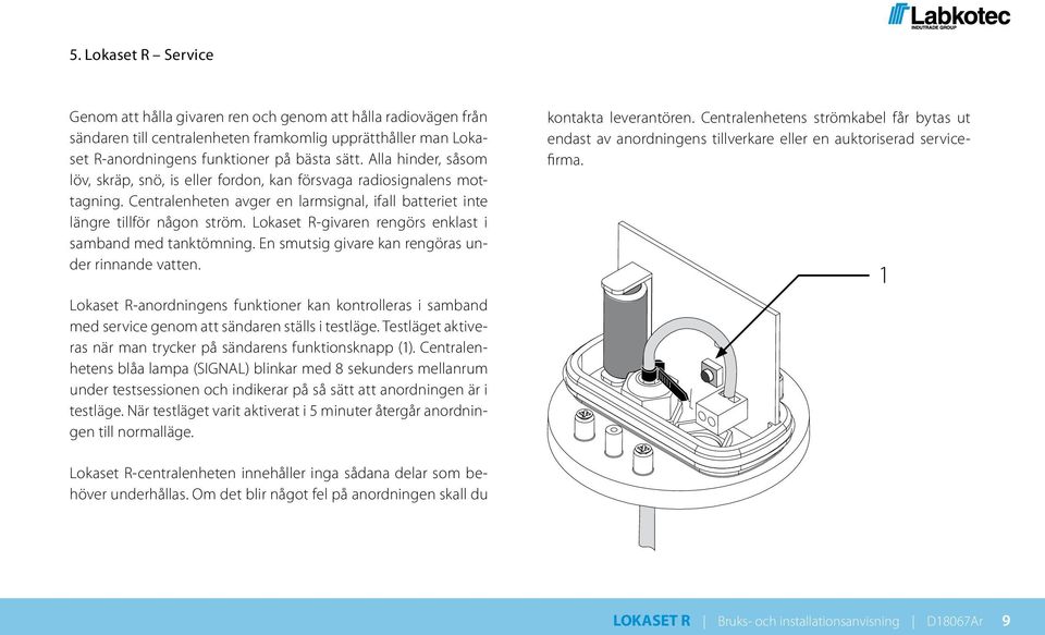 Lokaset R-givaren rengörs enklast i samband med tanktömning. En smutsig givare kan rengöras under rinnande vatten.