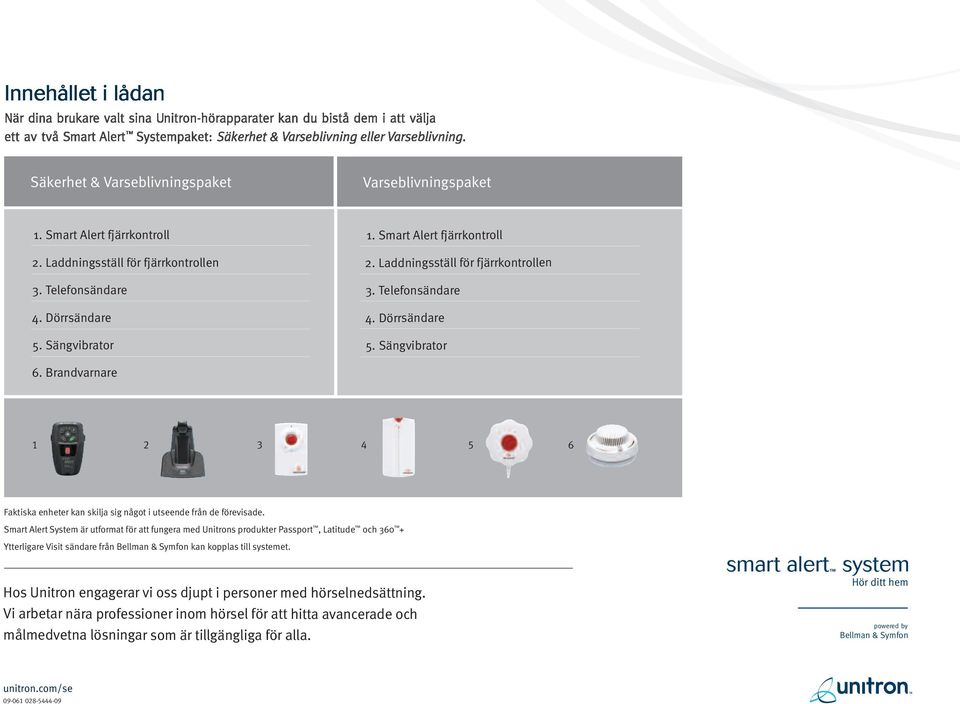 Smart Alert System är utformat för att fungera med Unitrons produkter Passport, Latitude och 360 + Ytterligare Visit sändare från Bellman & Symfon kan kopplas till systemet.