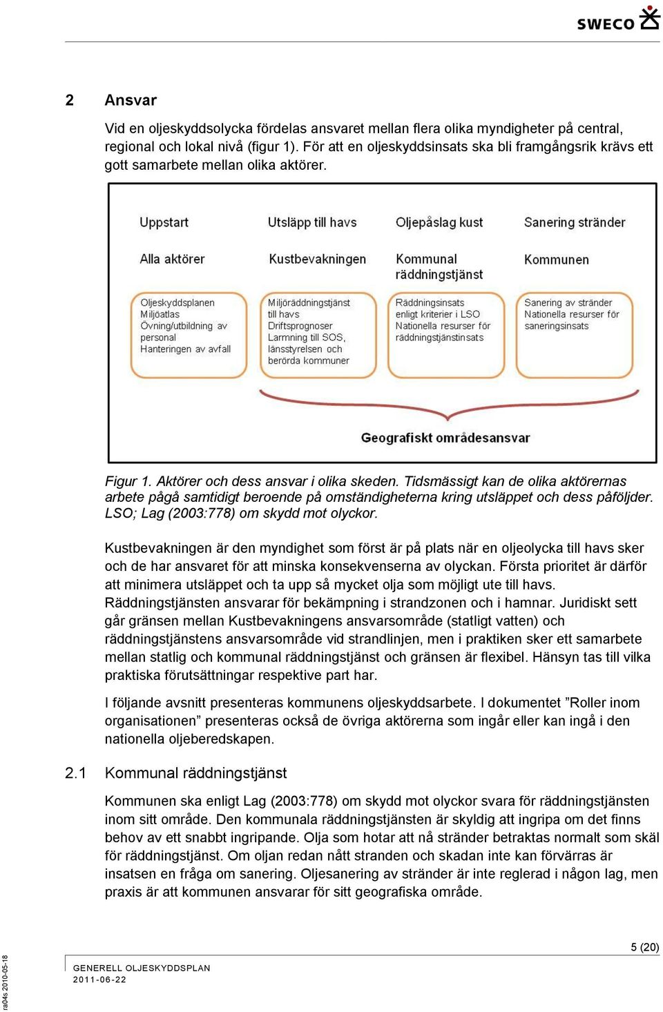 Tidsmässigt kan de olika aktörernas arbete pågå samtidigt beroende på omständigheterna kring utsläppet och dess påföljder. LSO; Lag (2003:778) om skydd mot olyckor.