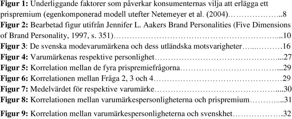 ..10 Figur 3: De svenska modevarumärkena och dess utländska motsvarigheter....16 Figur 4: Varumärkenas respektive personlighet.