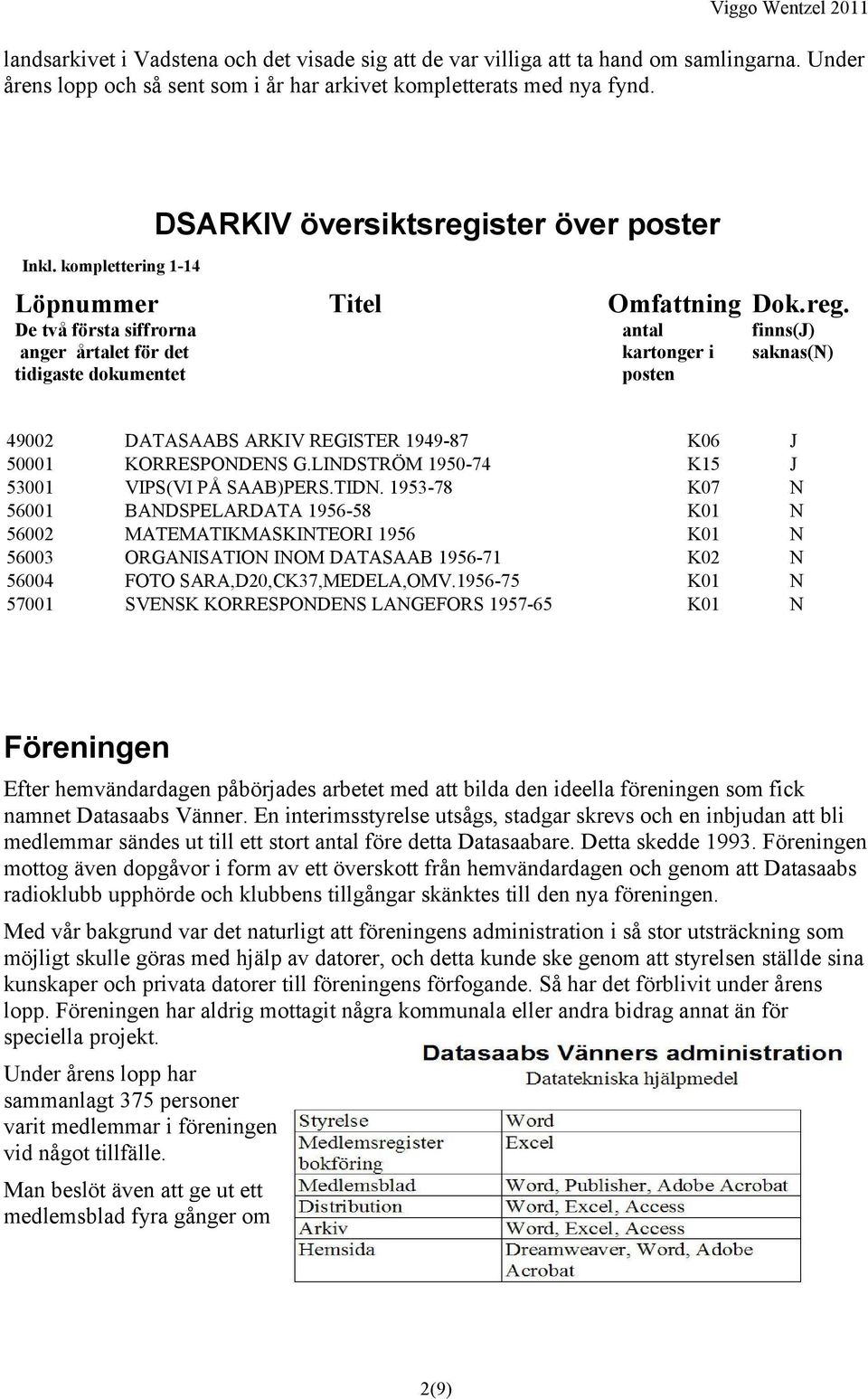 ster över poster Inkl. komplettering 1-14 Löpnummer Titel Omfattning Dok.reg.