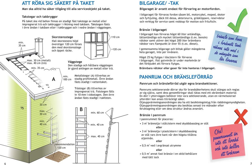 Takstegen fästs i övre ändan i takåsen eller i takbryggan och i nedre ändan i väggstegen. max. 0 cm (metall) max.