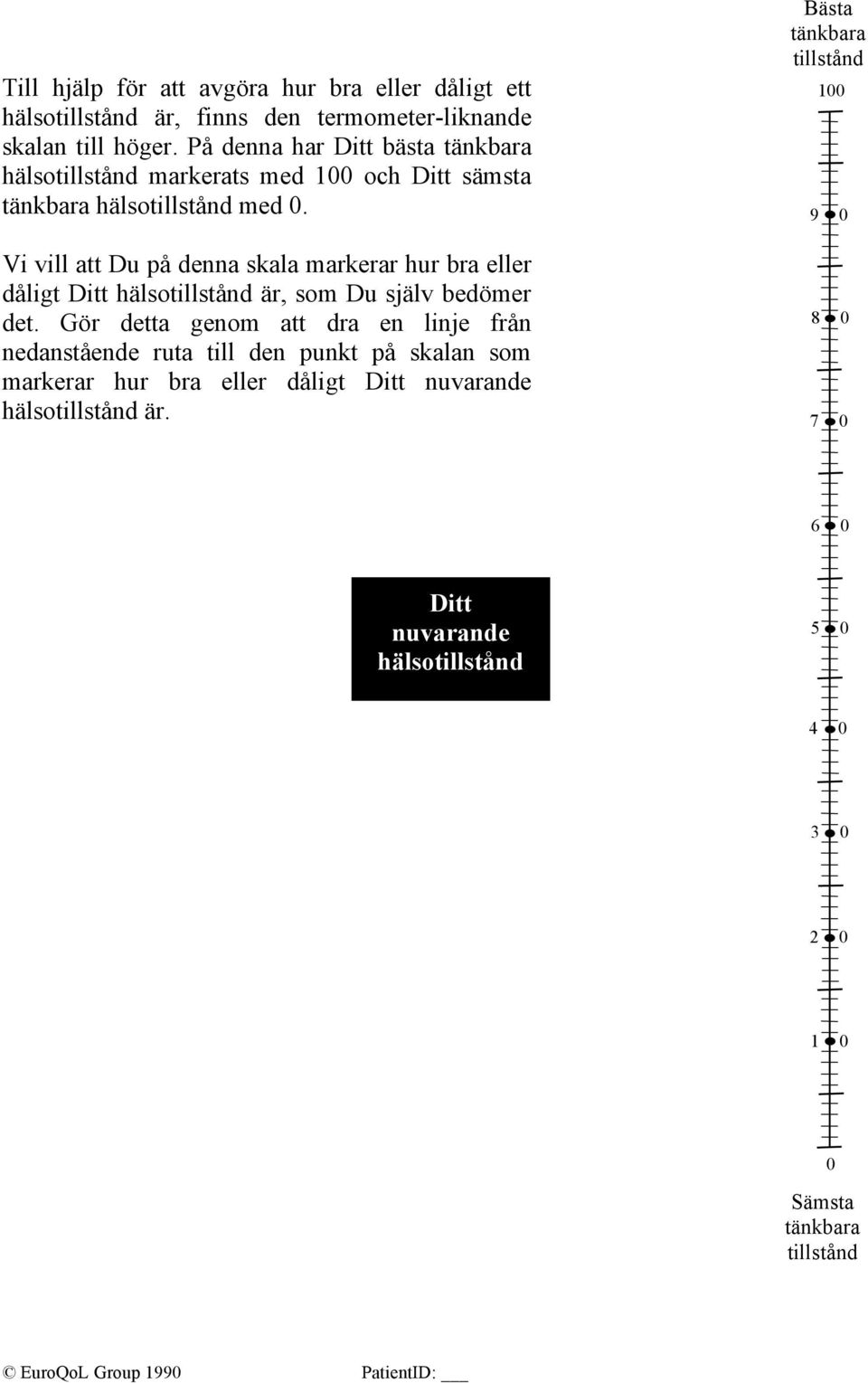 Vi vill att Du på denna skala markerar hur bra eller dåligt Ditt hälsotillstånd är, som Du själv bedömer det.
