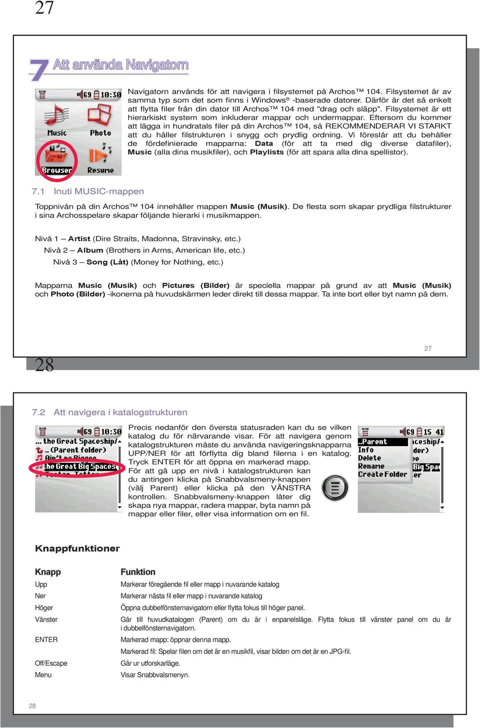 Eftersom du kommer att lägga in hundratals filer på din Archos 104, så REKOMMENDERAR VI STARKT att du håller filstrukturen i snygg och prydlig ordning.