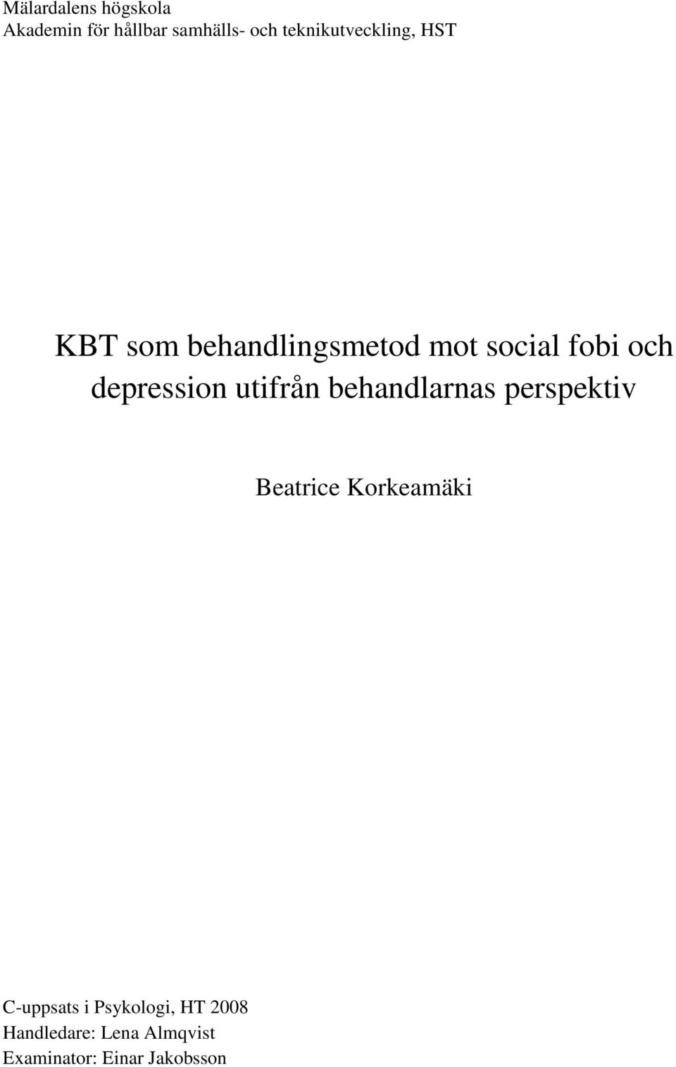 depression utifrån behandlarnas perspektiv Beatrice Korkeamäki