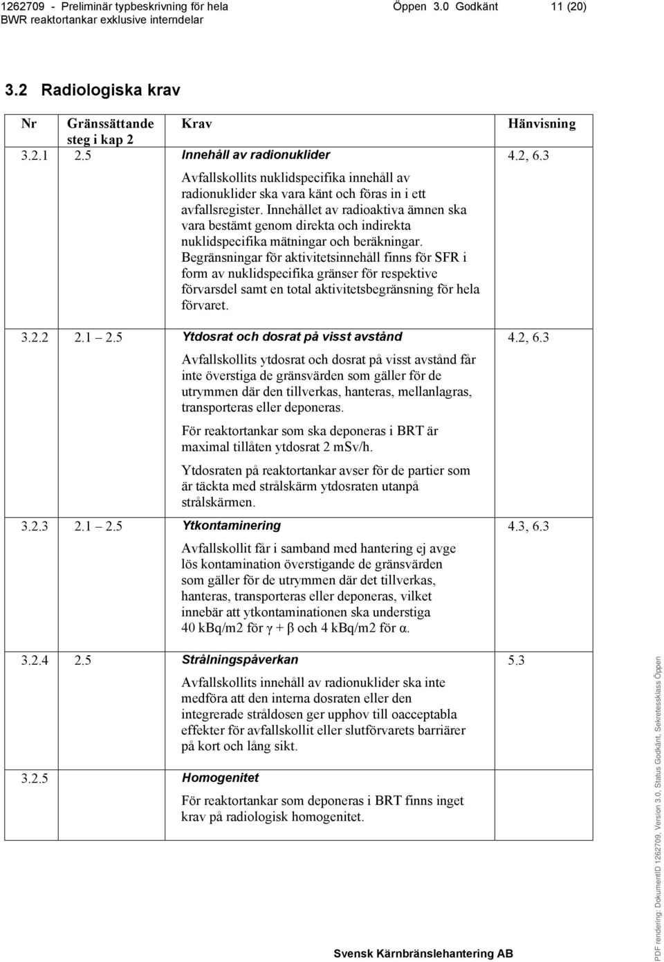 Innehållet av radioaktiva ämnen ska vara bestämt genom direkta och indirekta nuklidspecifika mätningar och beräkningar.