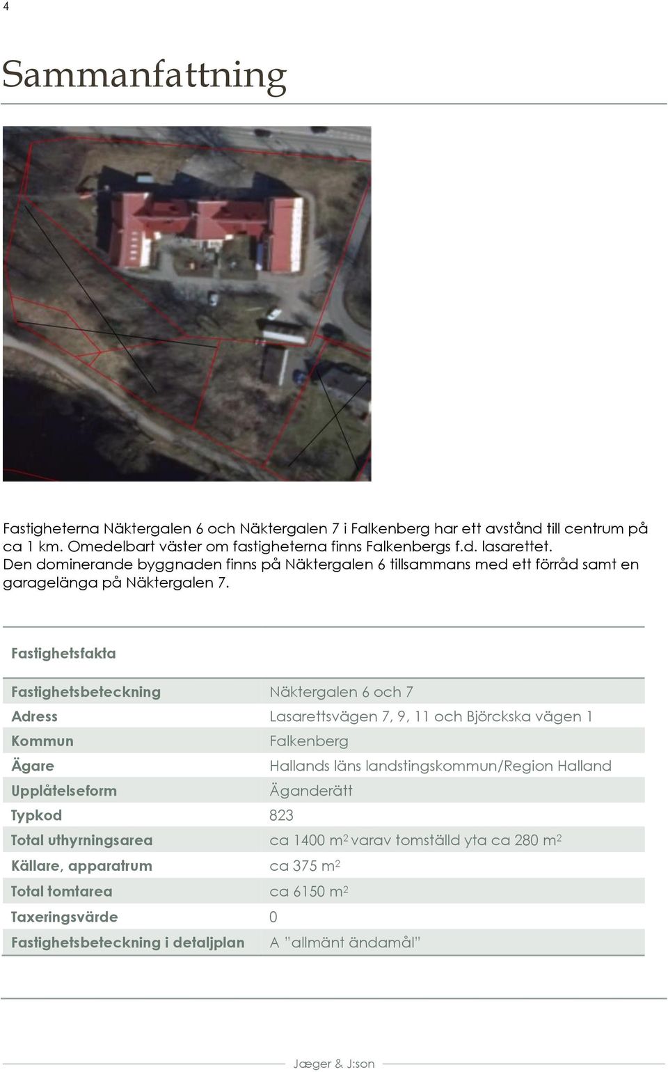 Fastighetsfakta Fastighetsbeteckning Näktergalen 6 och 7 Adress Lasarettsvägen 7, 9, 11 och Björckska vägen 1 Kommun Falkenberg Ägare Hallands läns landstingskommun/region