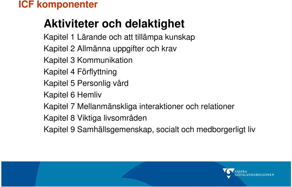 Kapitel 5 Personlig vård Kapitel 6 Hemliv Kapitel 7 Mellanmänskliga interaktioner och