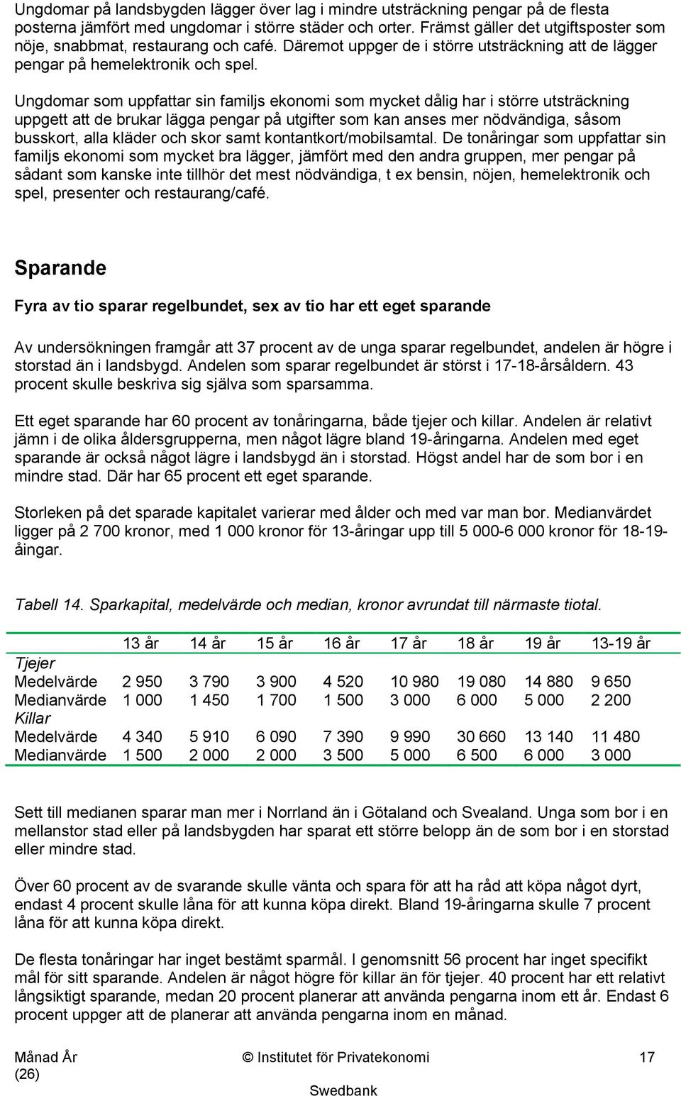 Ungdomar som uppfattar sin familjs ekonomi som mycket dålig har i större utsträckning uppgett att de brukar lägga pengar på utgifter som kan anses mer nödvändiga, såsom busskort, alla kläder och skor