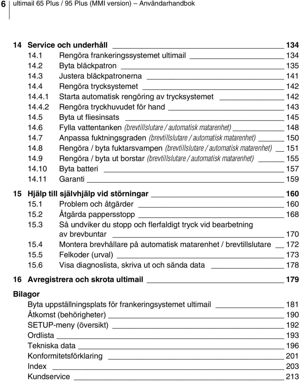 6 Fylla vattentanken (brevtillslutare / automatisk matarenhet) 148 14.7 Anpassa fuktningsgraden (brevtillslutare / automatisk matarenhet) 150 14.