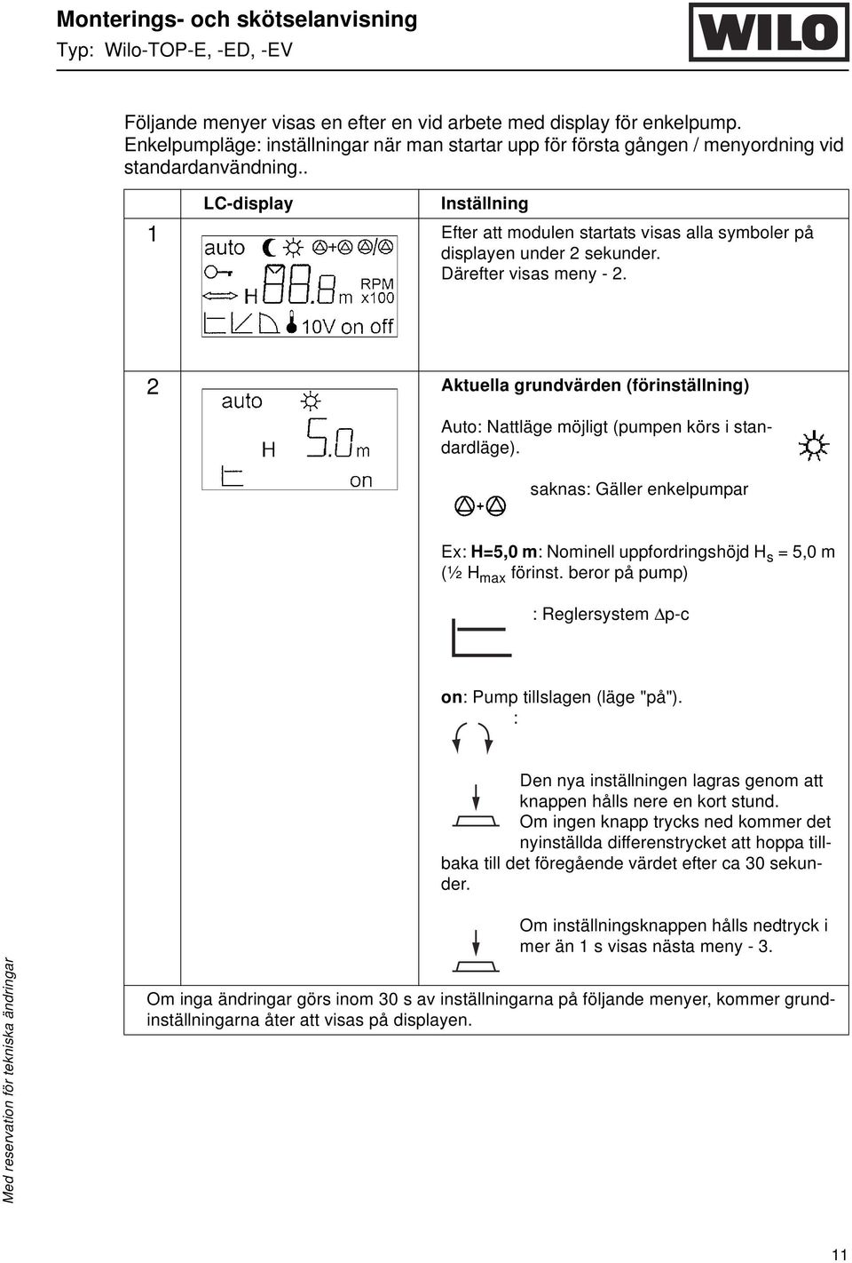 . LC-display Inställning 1 Efter att modulen startats visas alla symboler på displayen under 2 sekunder. Därefter visas meny - 2.
